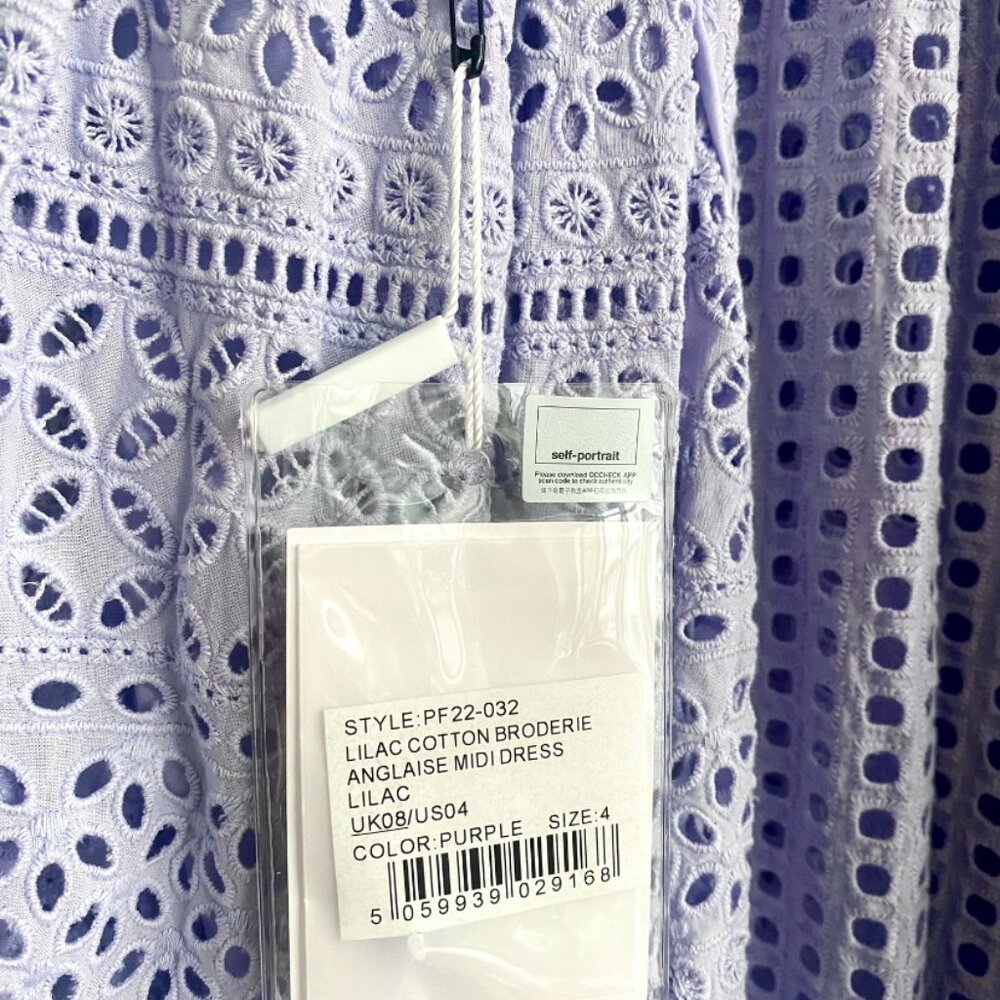 Self-Portrait Lilac Cotton Broderie Anglaise Midi Dress - Picture 8 of 16